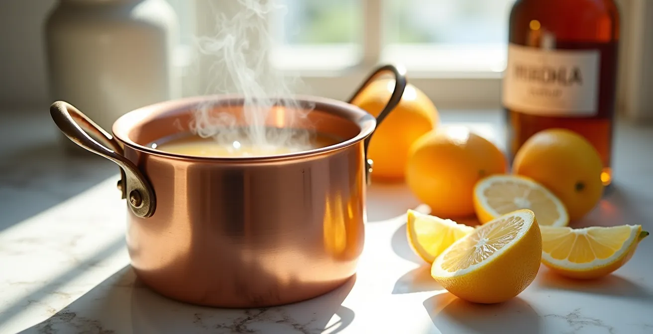 Preparazione della bagna al rum con scorze di limoni di Amalfi