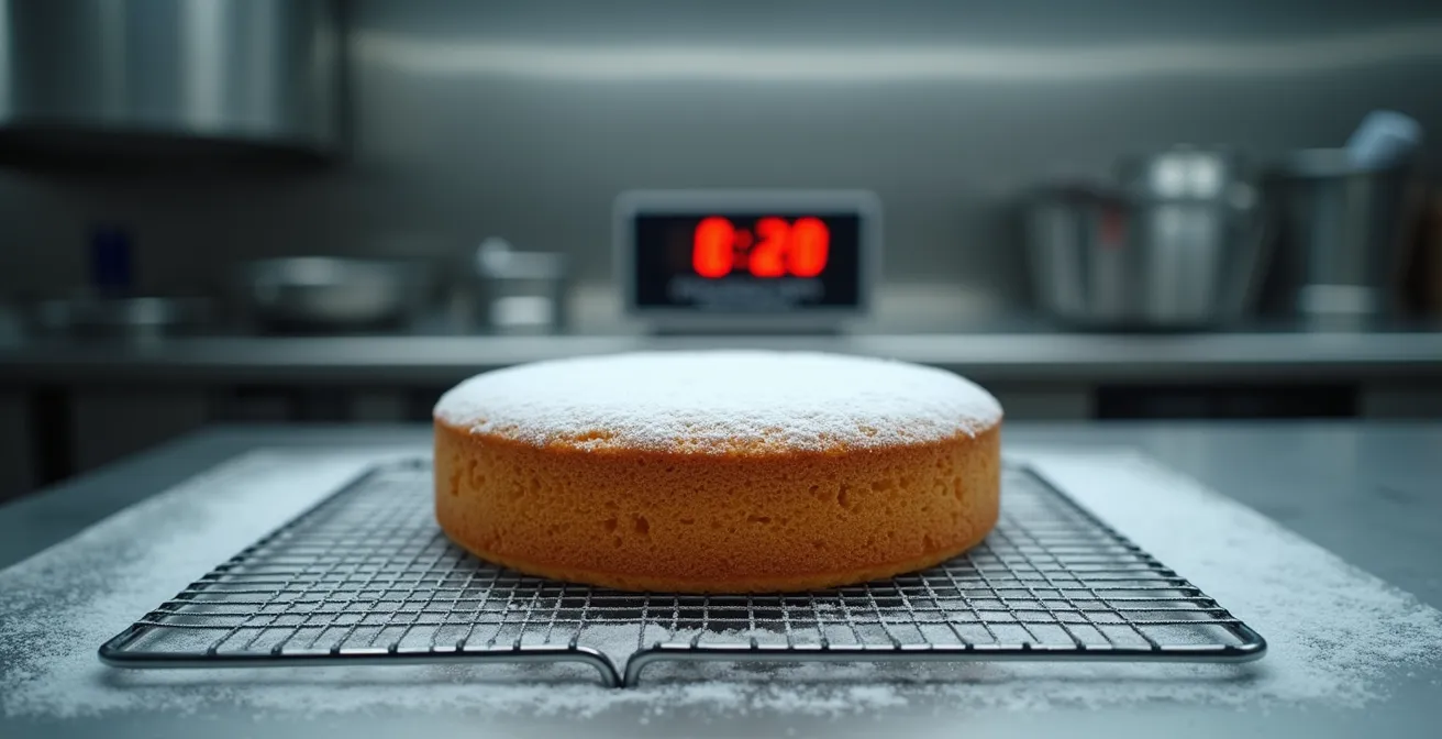 Formazione di brina su una torta congelata che impedisce l'adesione della glassa a specchio