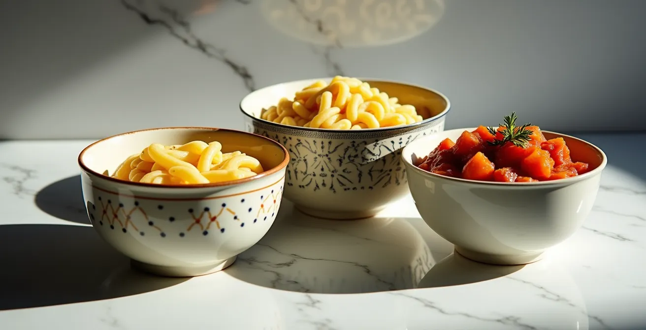 Confronto visivo delle capacità dei boccali per preparazioni familiari italiane