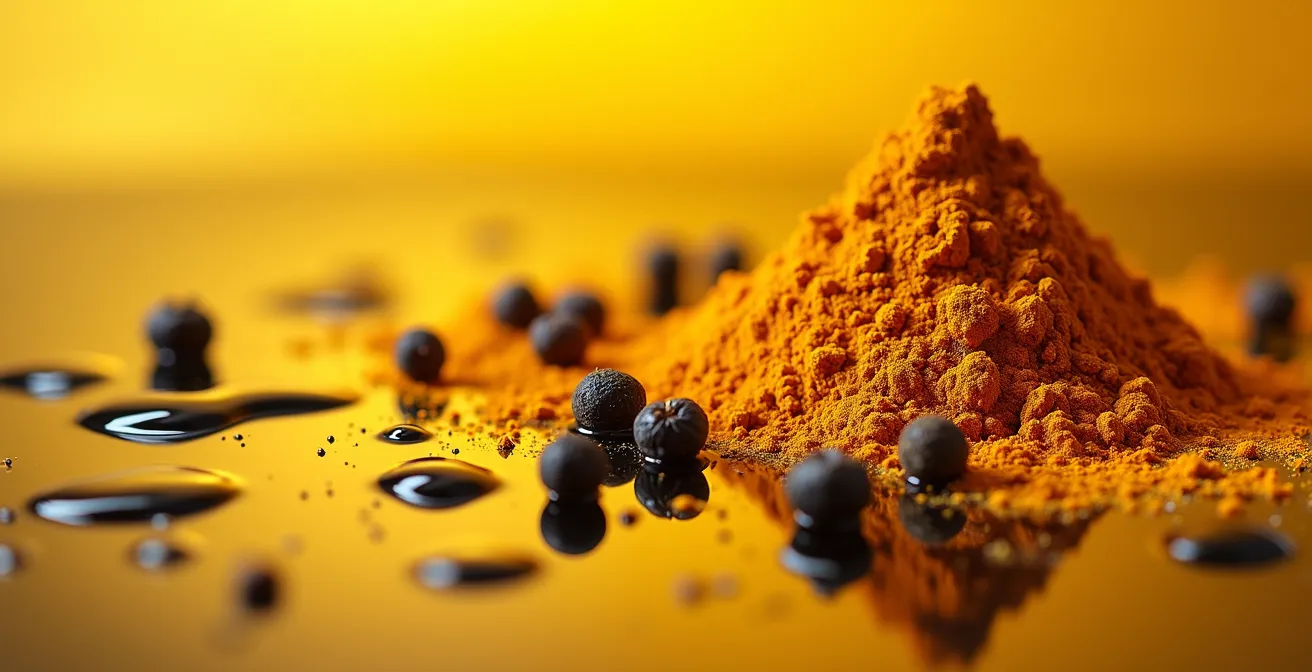 Composizione di curcuma con pepe nero e olio d'oliva per massimizzare l'assorbimento