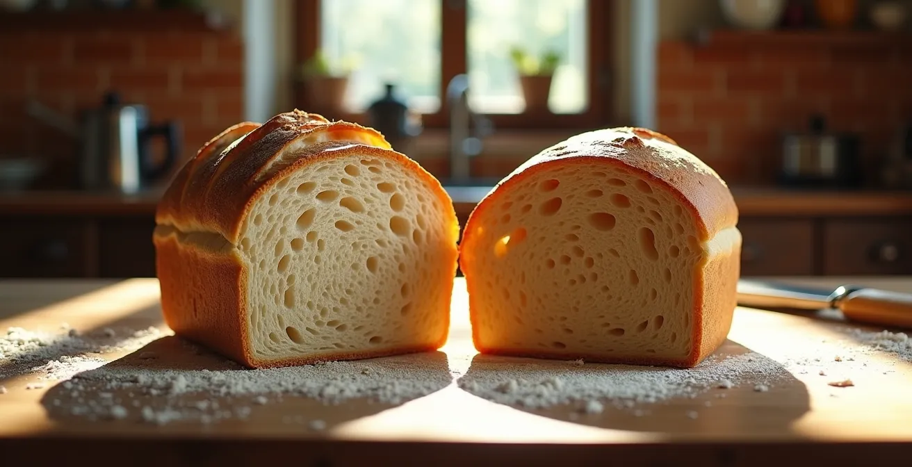 Confronto visivo tra pane con dosaggio corretto e eccesso di lecitina
