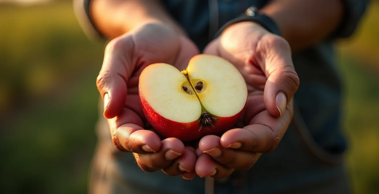 Mela Annurca tagliata mostrando polpa compatta e colorazione caratteristica