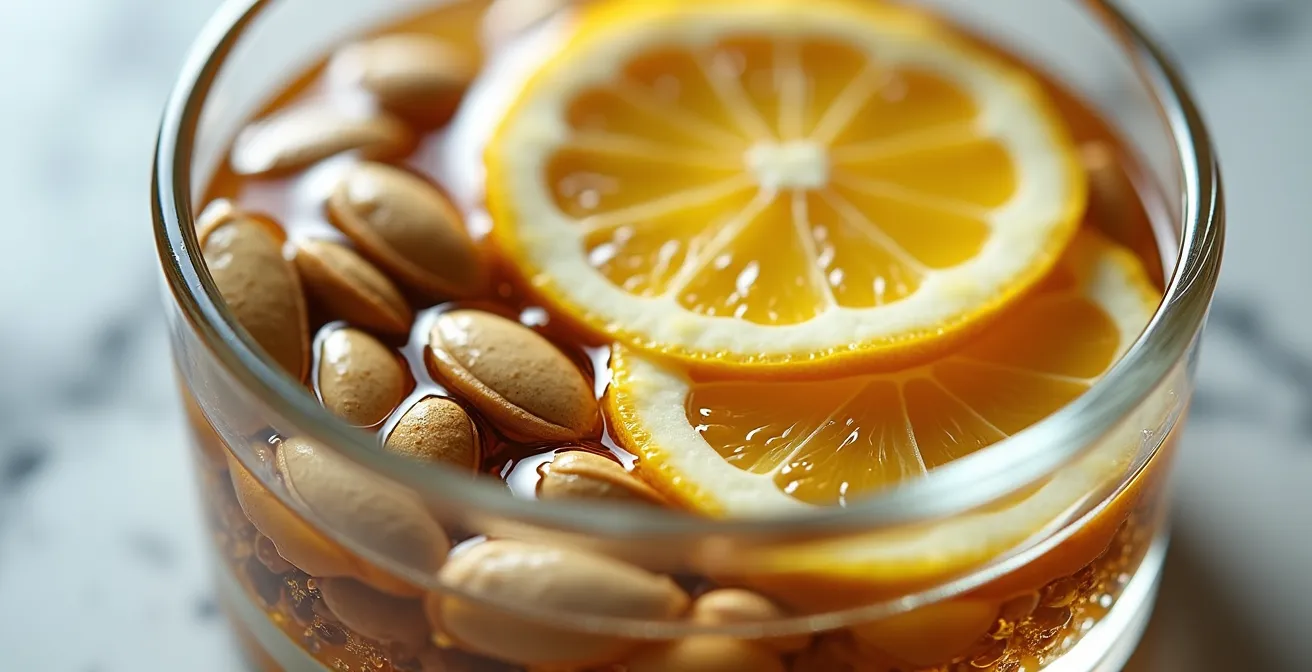 Semi di zucca in ammollo con acqua e limone per massimizzare l'assorbimento del magnesio
