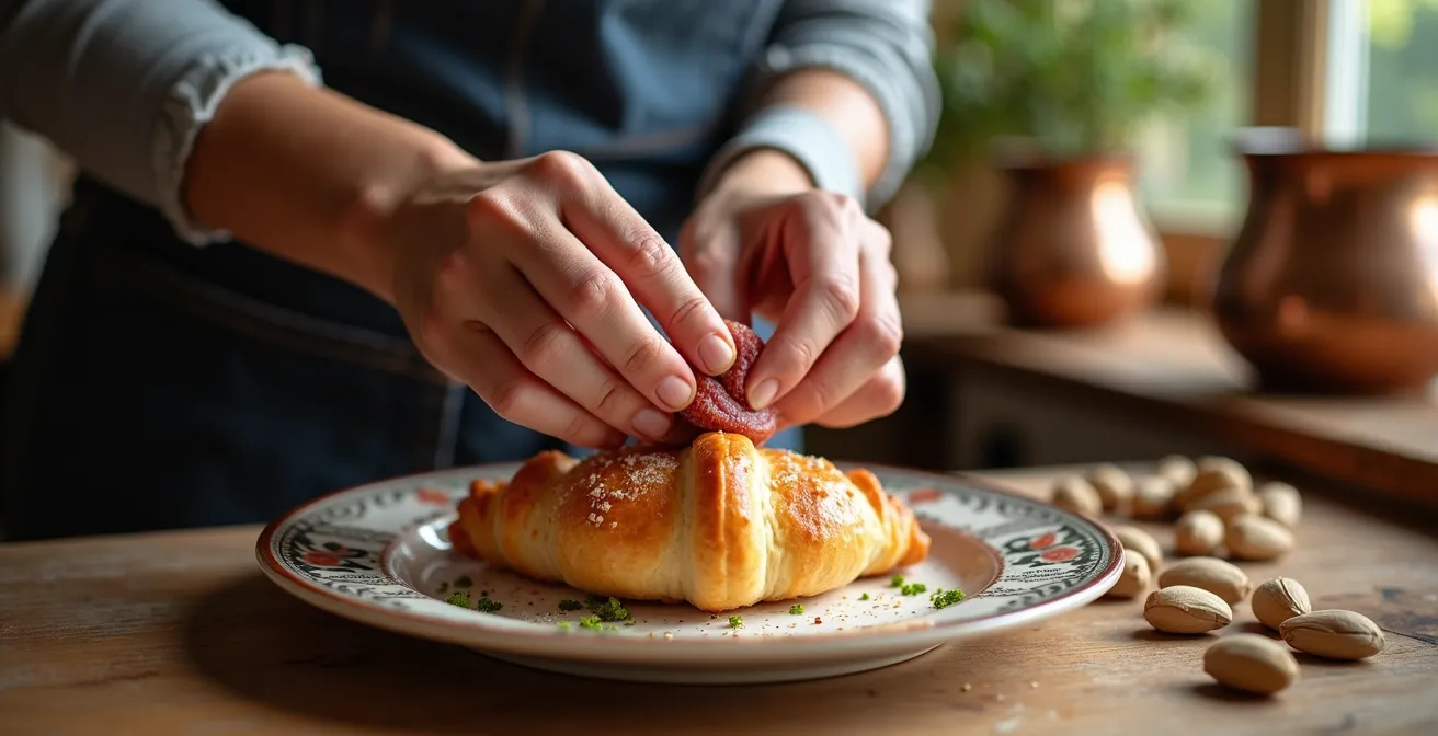 Antipasto con spuma di mortadella su crescentina emiliana calda