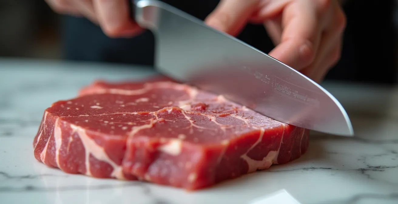 Tecnica di taglio contro fibra della carne per carpaccio sottile
